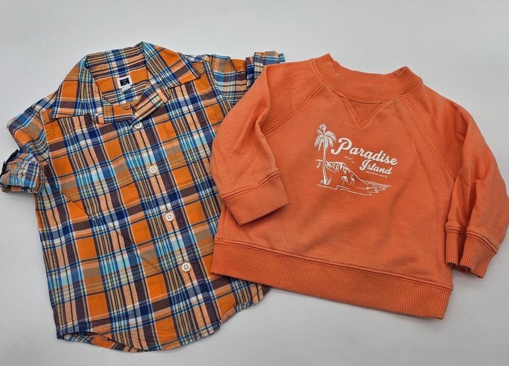 Janie and Jack Boys Size 6-12M 2 Piece Orange Long Sleeve Shirt and Sweater Lot